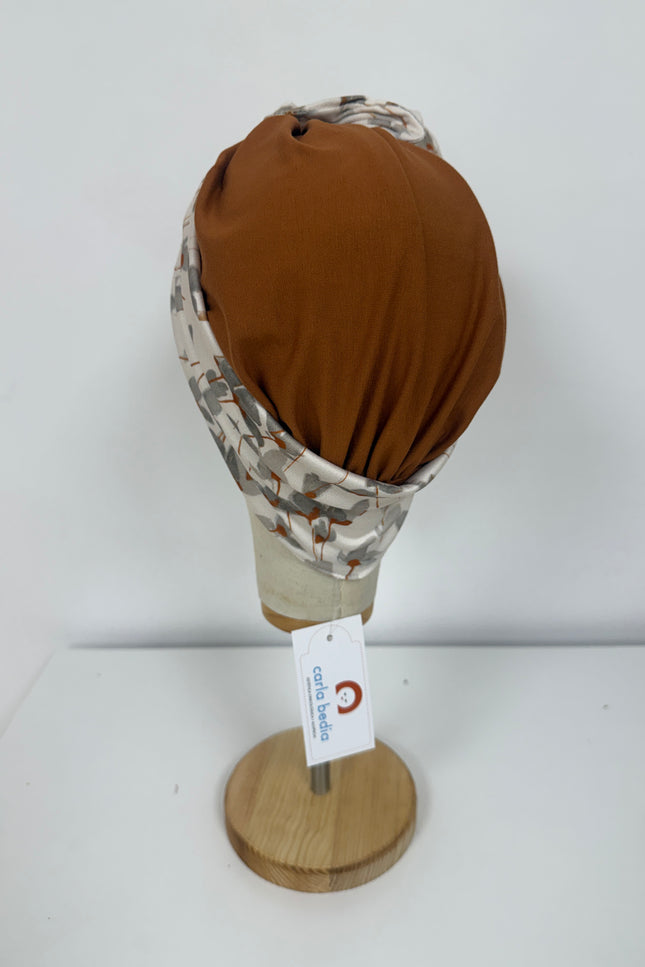 Pañuelo Oncológico Carla Bedia | Lara Cognac Floral Gris