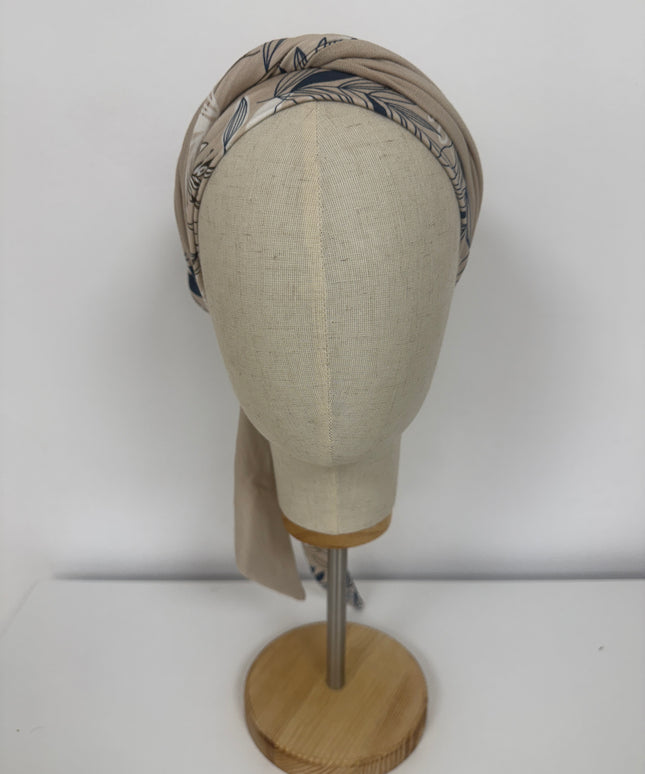 Pañuelo Oncológico Carla Bedia | Zoe Bambú Hojas Beige