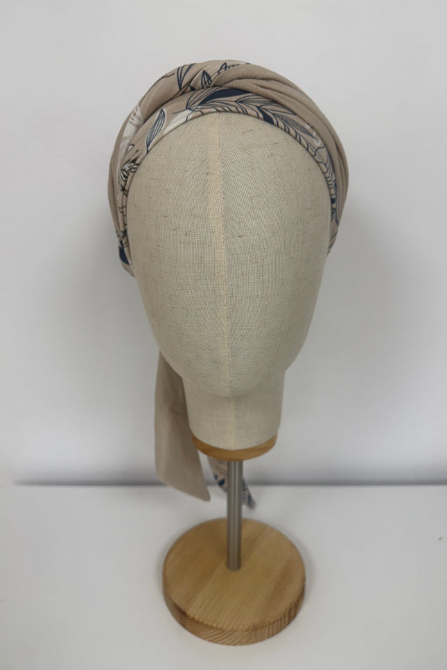 Pañuelo Oncológico Carla Bedia | Zoe Bambú Hojas Beige