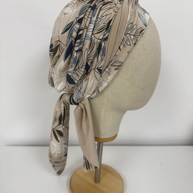 Pañuelo Oncológico Carla Bedia | Zoe Bambú Hojas Beige