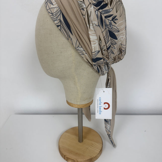 Pañuelo Oncológico Carla Bedia | Zoe Bambú Hojas Beige
