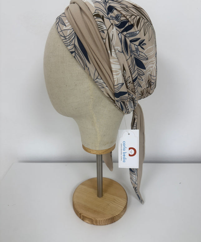 Pañuelo Oncológico Carla Bedia | Zoe Bambú Hojas Beige