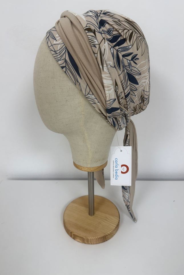 Pañuelo Oncológico Carla Bedia | Zoe Bambú Hojas Beige
