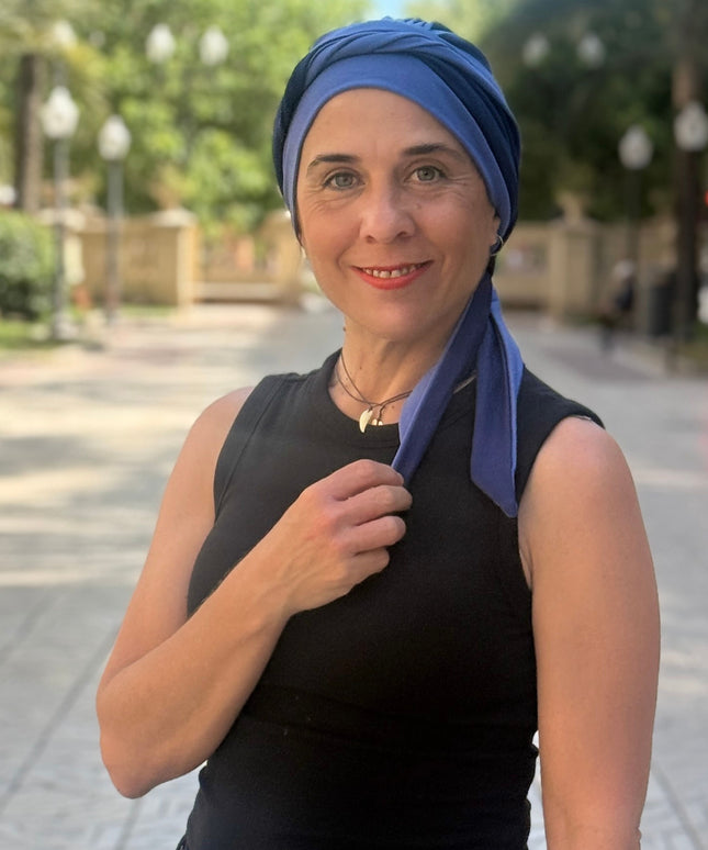 Pañuelo Oncológico Carla Bedia | Martina Azul Lavanda Marino