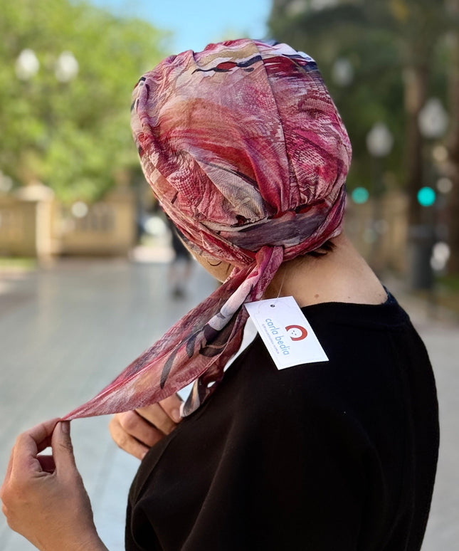 Pañuelo Oncológico Carla Bedia | Zoe Silk Plumas Rosé