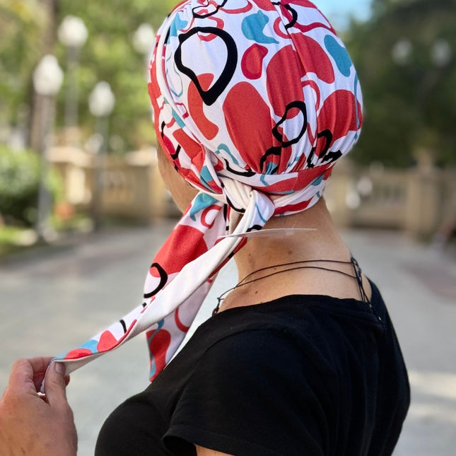 Pañuelo Oncológico Carla Bedia | Zoe Bambú Abstrac Coral Turquesa