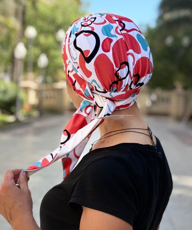 Pañuelo Oncológico Carla Bedia | Zoe Bambú Abstrac Coral Turquesa