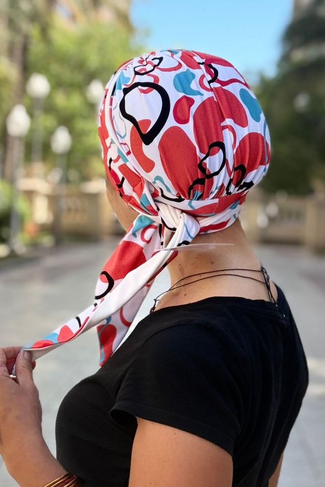 Pañuelo Oncológico Carla Bedia | Zoe Bambú Abstrac Coral Turquesa