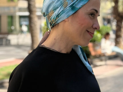 Pañuelo Oncológico Carla Bedia | Zoe Silk Mármol Azul