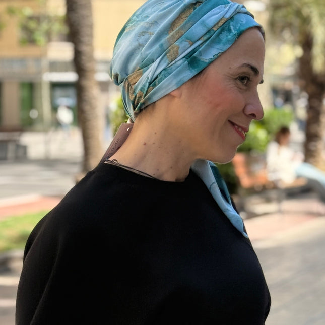 Pañuelo Oncológico Carla Bedia | Zoe Silk Mármol Azul