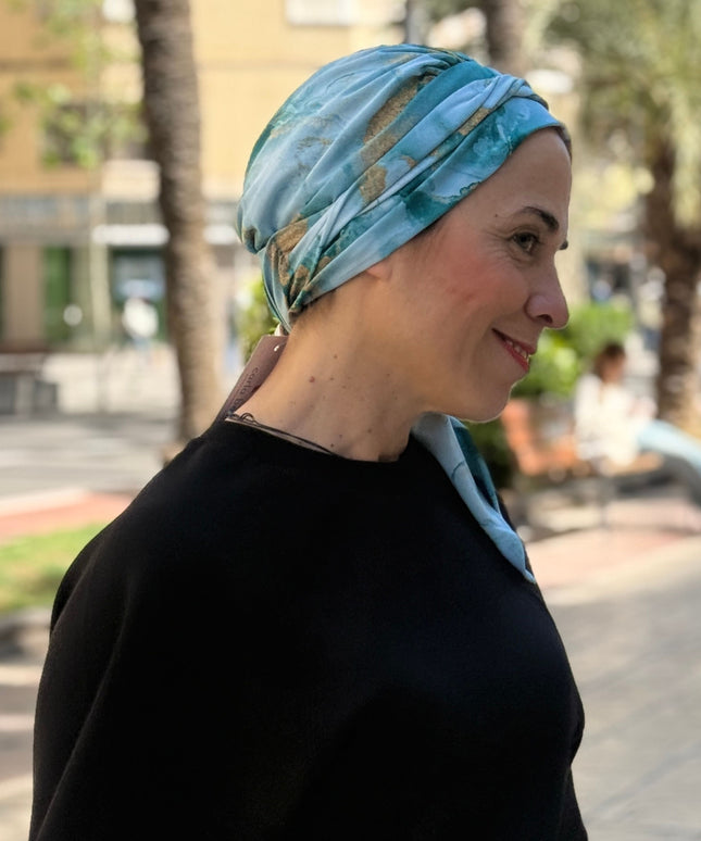 Pañuelo Oncológico Carla Bedia | Zoe Silk Mármol Azul