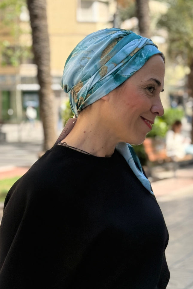 Pañuelo Oncológico Carla Bedia | Zoe Silk Mármol Azul