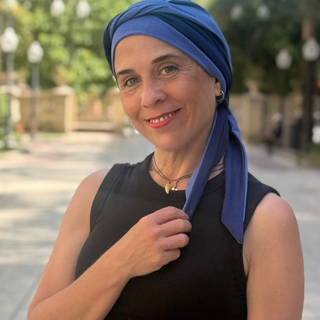Pañuelo Oncológico Carla Bedia | Martina Azul Lavanda Marino