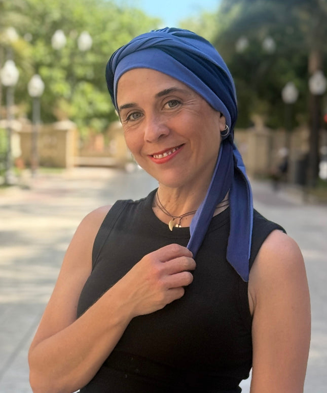 Pañuelo Oncológico Carla Bedia | Martina Azul Lavanda Marino