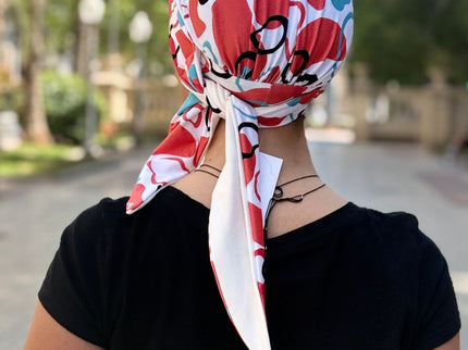 Pañuelo Oncológico Carla Bedia | Zoe Bambú Abstrac Coral Turquesa