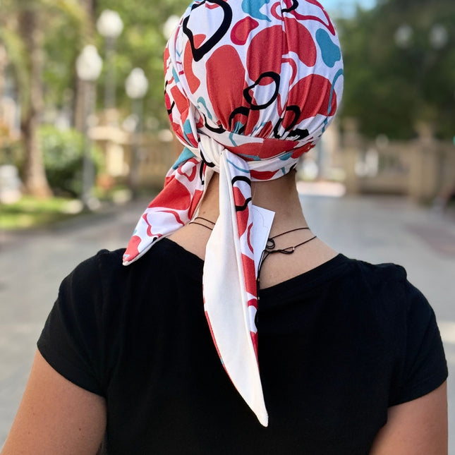 Pañuelo Oncológico Carla Bedia | Zoe Bambú Abstrac Coral Turquesa