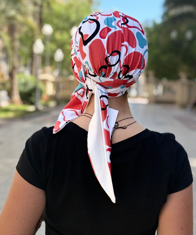 Pañuelo Oncológico Carla Bedia | Zoe Bambú Abstrac Coral Turquesa