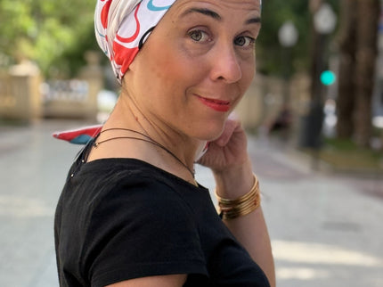 Pañuelo Oncológico Carla Bedia | Zoe Bambú Abstrac Coral Turquesa