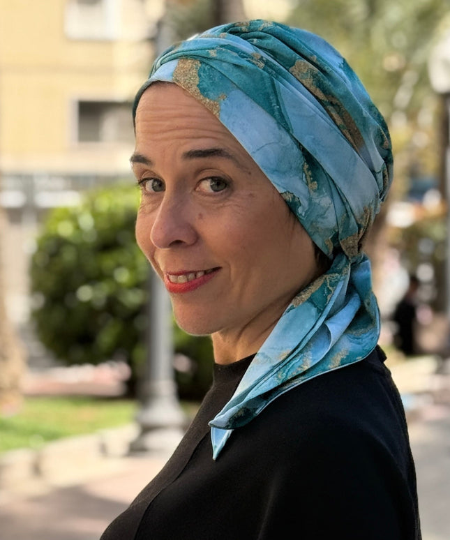 Pañuelo Oncológico Carla Bedia | Zoe Silk Mármol Azul