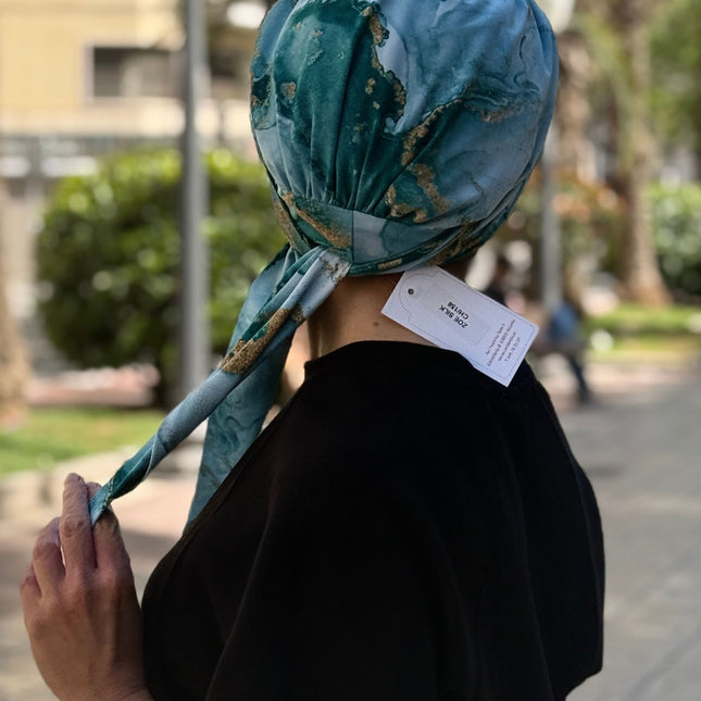 Pañuelo Oncológico Carla Bedia | Zoe Silk Mármol Azul