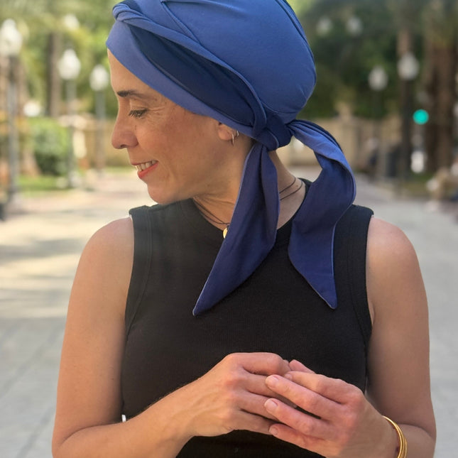 Pañuelo Oncológico Carla Bedia | Martina Azul Lavanda Marino
