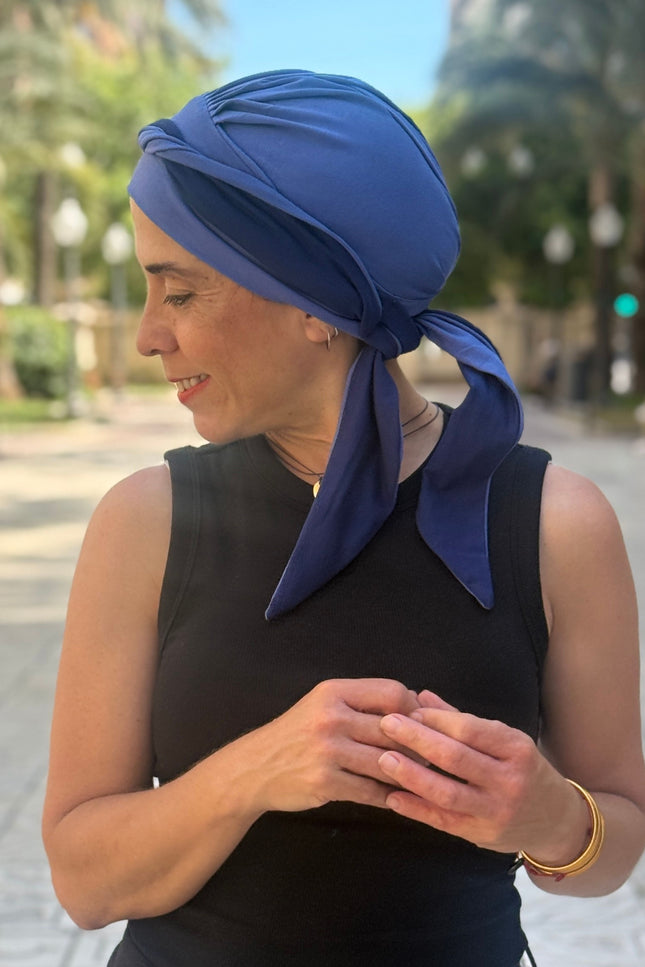 Pañuelo Oncológico Carla Bedia | Martina Azul Lavanda Marino