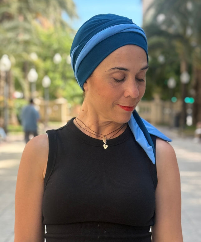 Pañuelo Oncológico Carla Bedia | Martina Azul Índigo