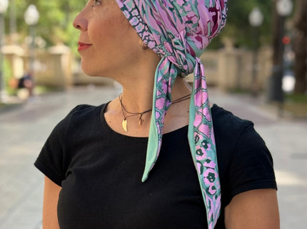 Pañuelo Oncológico Carla Bedia | Zoe Bambú Animal Pink Green