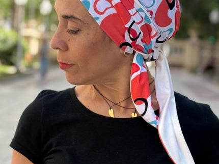 Pañuelo Oncológico Carla Bedia | Zoe Bambú Abstrac Coral Turquesa