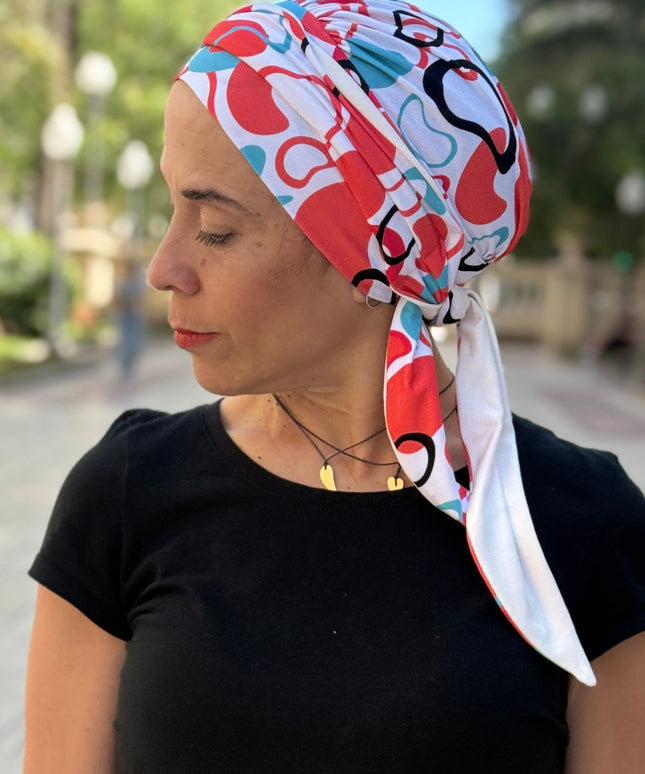 Pañuelo Oncológico Carla Bedia | Zoe Bambú Abstrac Coral Turquesa