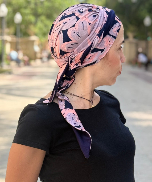 Pañuelo Oncológico Carla Bedia | Zoe Bambú Abstrac Coral Navy