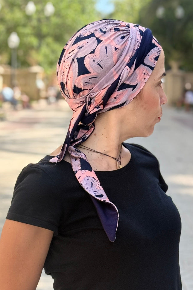 Pañuelo Oncológico Carla Bedia | Zoe Bambú Abstrac Coral Navy