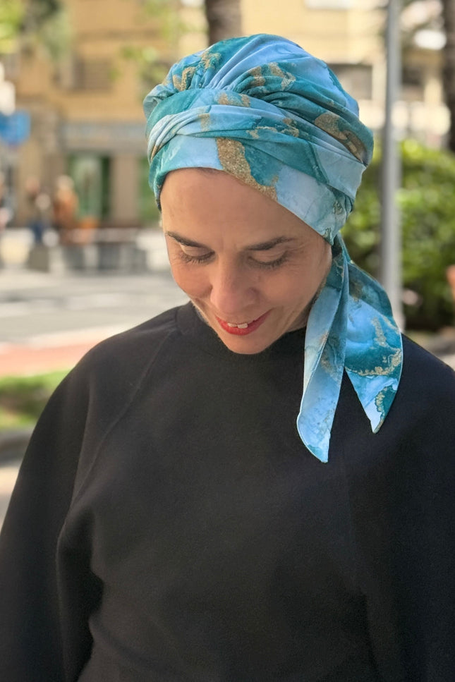 Pañuelo Oncológico Carla Bedia | Zoe Silk Mármol Azul
