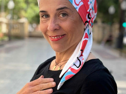 Pañuelo Oncológico Carla Bedia | Zoe Bambú Abstrac Coral Turquesa