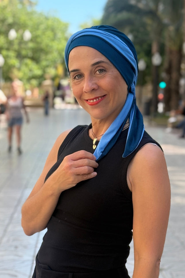 Pañuelo Oncológico Carla Bedia | Martina Azul Índigo