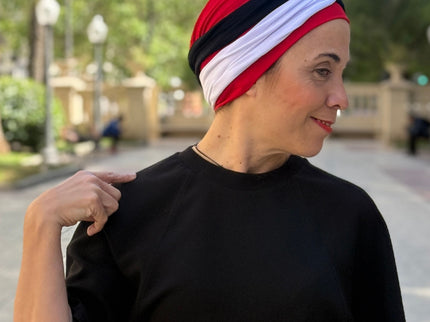 Pañuelo Oncológico Carla Bedia | Gala Tricolor Rojo Marino