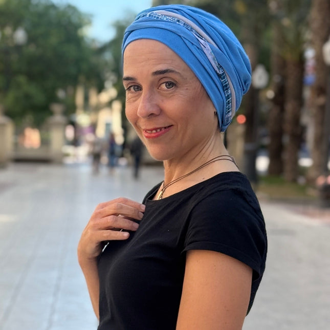 Pañuelo Oncológico Carla Bedia | Carlota Azul