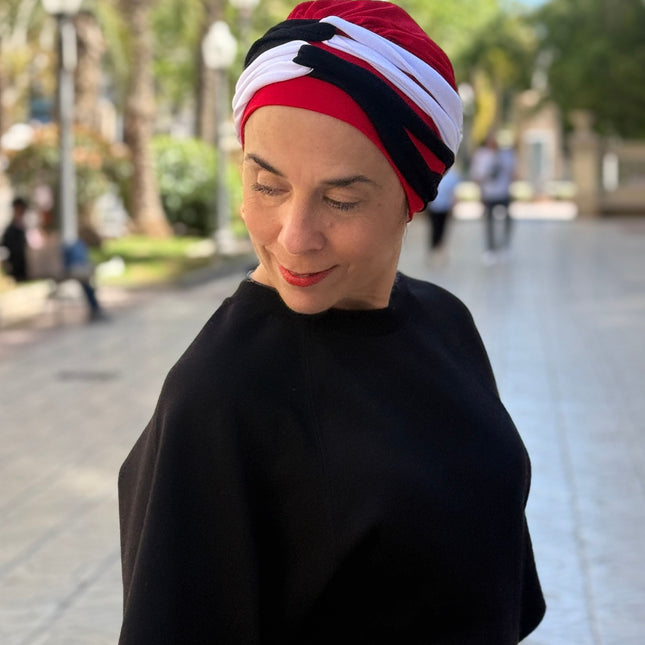 Pañuelo Oncológico Carla Bedia | Gala Tricolor Rojo Marino