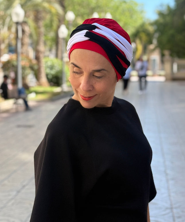 Pañuelo Oncológico Carla Bedia | Gala Tricolor Rojo Marino