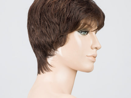 Peluca Mia Mono de Ellen Wille, color Darkchocolate Mix, vista lateral en maniquí