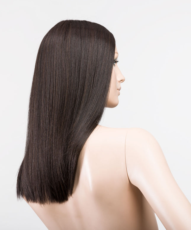 Peluca Sleek Mono Part de Ellen Wille, color Espresso Mix, vista lateral en maniquí