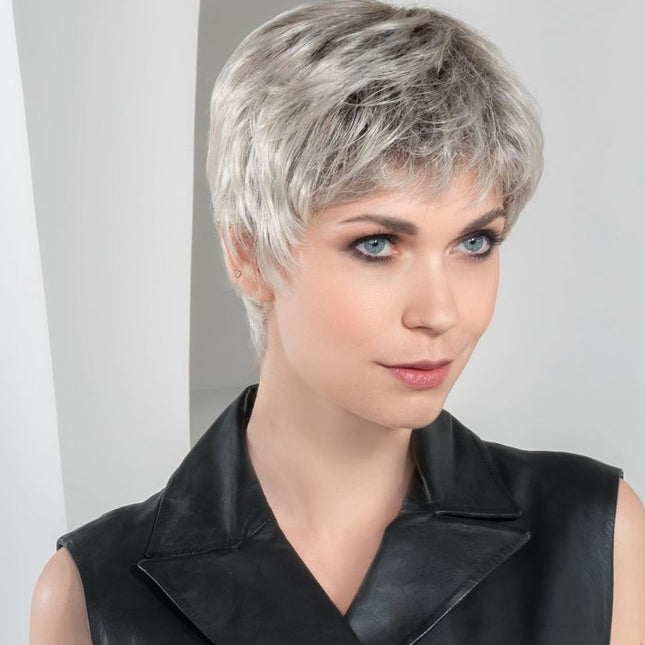Peluca de pelo sintético con canas