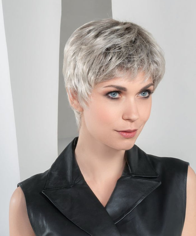 Peluca de pelo sintético con canas