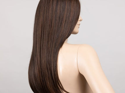 Peluca Mirage Deluxe de Ellen Wille, color Darkchocolate Mix, vista posterior y lateral en maniquí