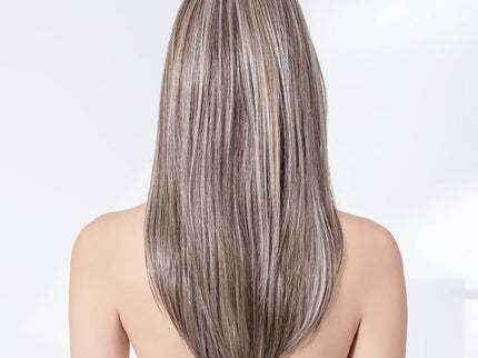 Peluca Mirage Deluxe de Ellen Wille, color Darksand Frosted, vista posterior en modelo