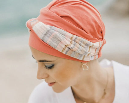 Pañuelo Oncológico ELEGANCE MEDITERRANEO CORAL | Carebell