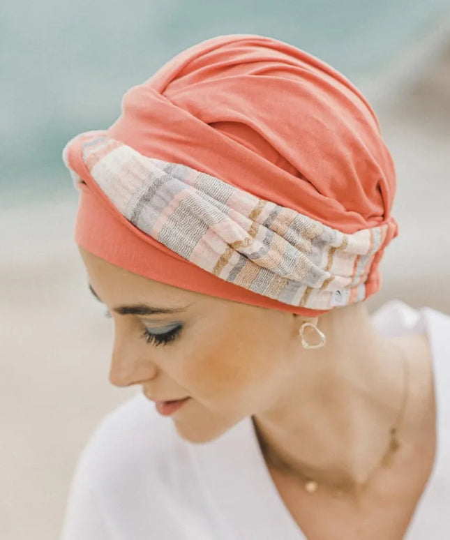 Pañuelo Oncológico ELEGANCE MEDITERRANEO CORAL | Carebell