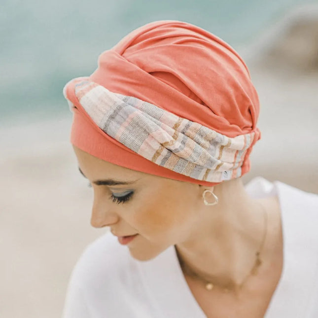 Pañuelo Oncológico ELEGANCE MEDITERRANEO CORAL | Carebell