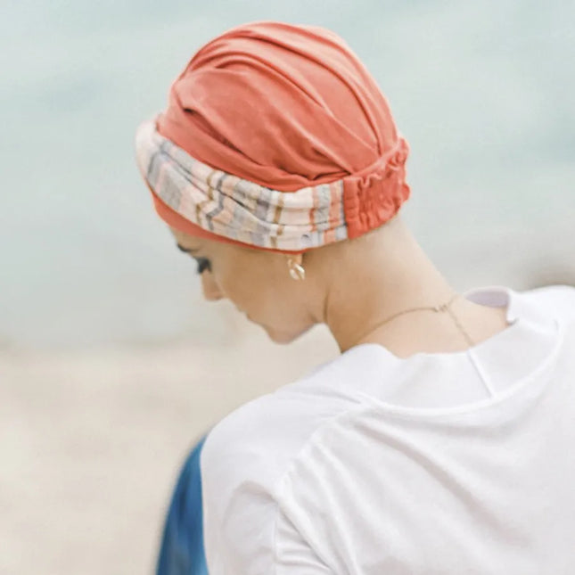 Pañuelo Oncológico ELEGANCE MEDITERRANEO CORAL | Carebell