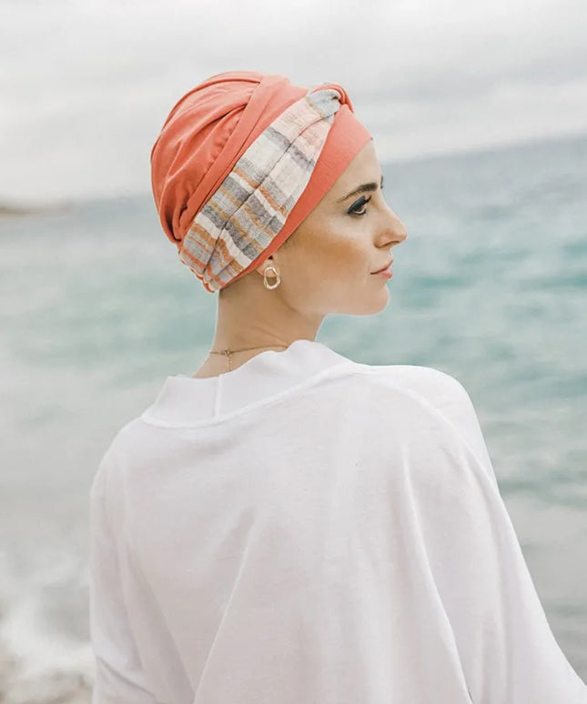 Pañuelo Oncológico ELEGANCE MEDITERRANEO CORAL | Carebell